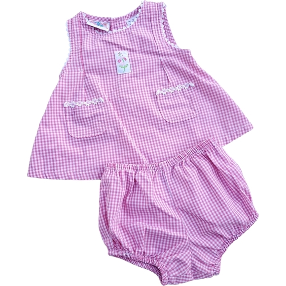 Vintage Small Steps 2 Piece Top & Bloomers Set Pink|White Baby Girls 0-3M - Picture 1 of 3